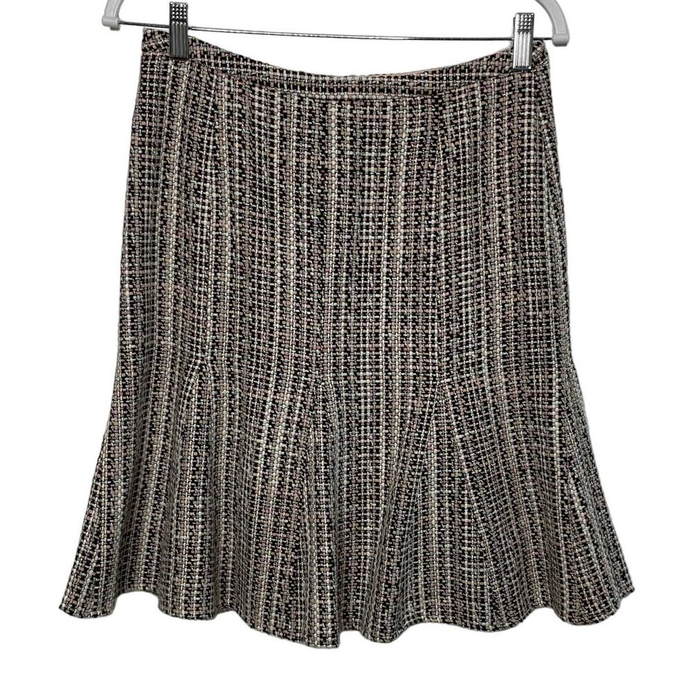 INC High Rise Ruffle Hem Tweed Skirt Multi Color Women's 6 Light Academia Career